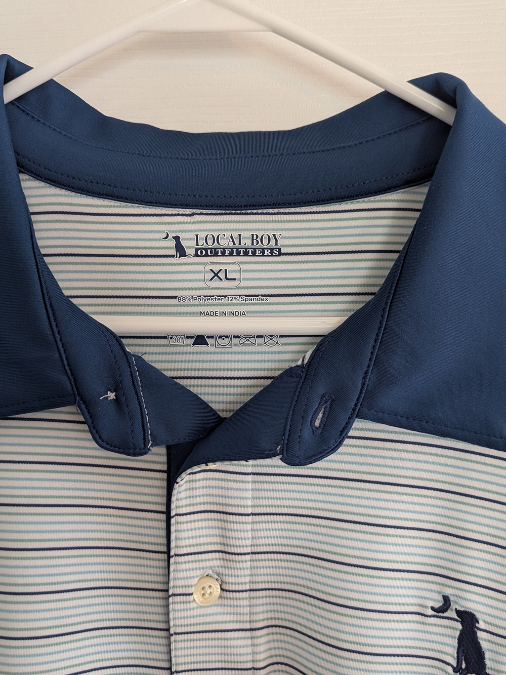 Local Boy Outfitters Light Blue Striped Polo with Navy Collar - Picture 3 of 4